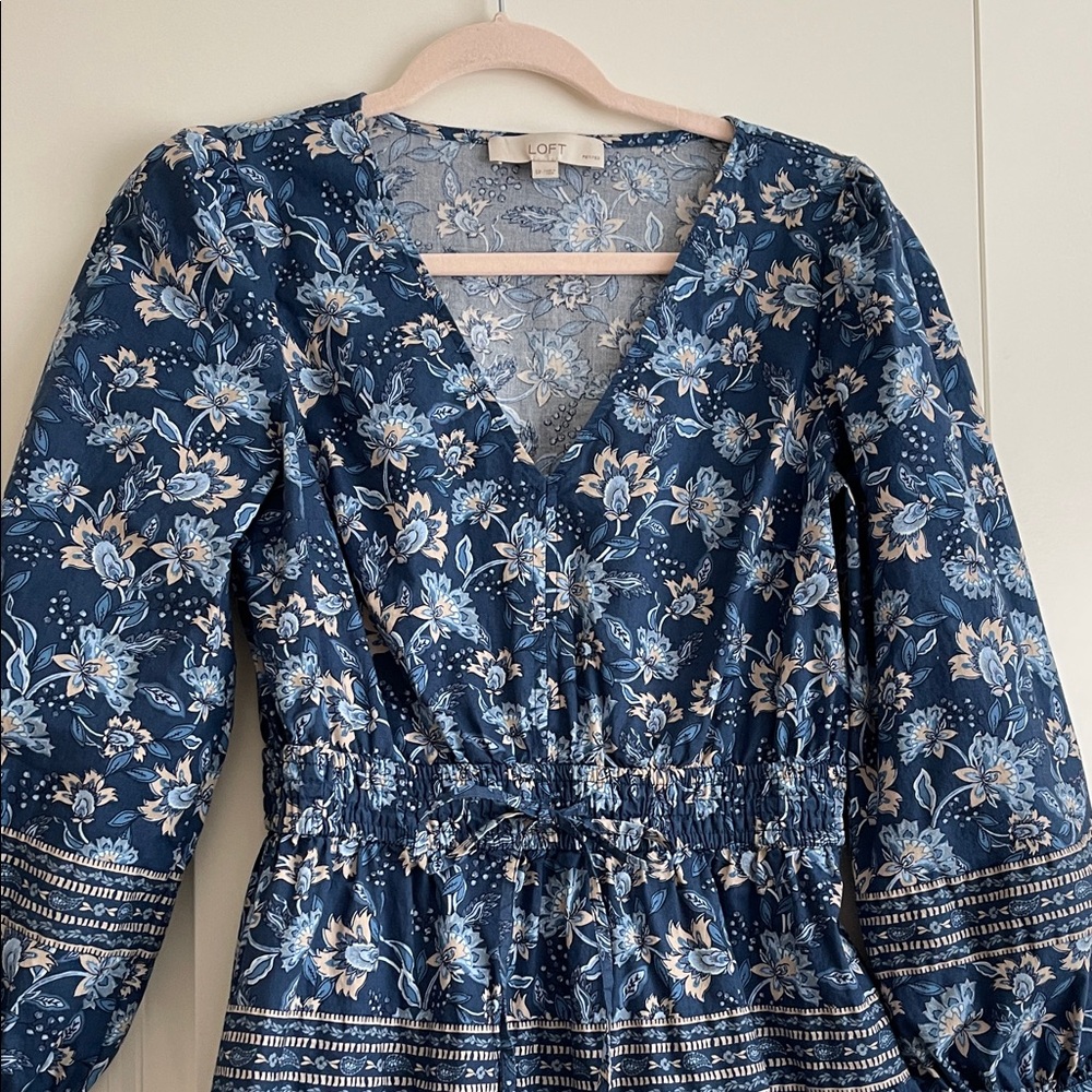 Loft Floral Blue Dress SP - Picture 2 of 5